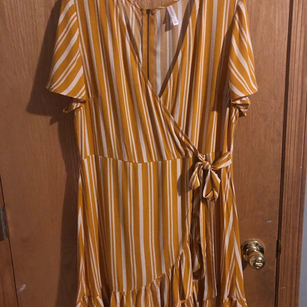 Yellow/ White striped tie dress